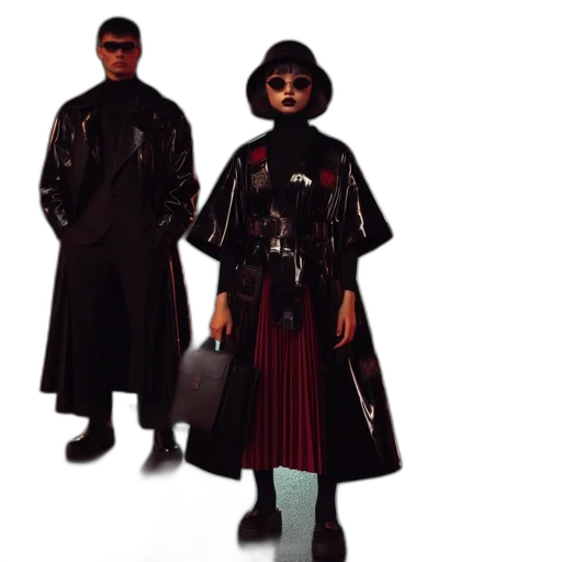 jacket, concept art, cyberpunk, dark, two, individuals, one, male transparent PNG cut-out
