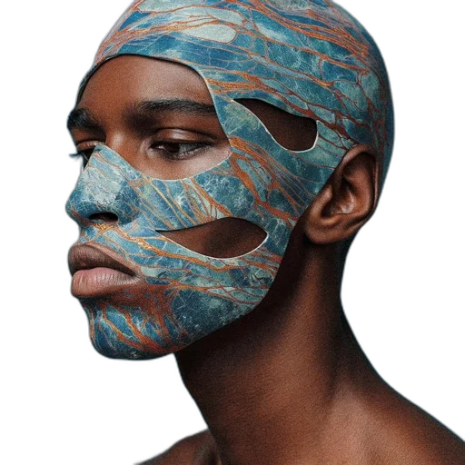 mask, face, photorealistic, blue, dark, pastel, earth tones, person transparent PNG cut-out