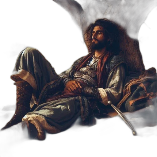 sword, fantasy art, concept art, photorealistic, comic book art, fog, man, traditional transparent PNG cut-out