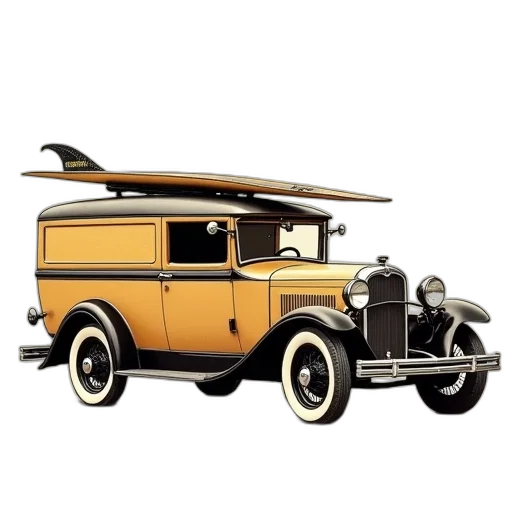 car, 1932, model, surfboard transparent PNG cut-out