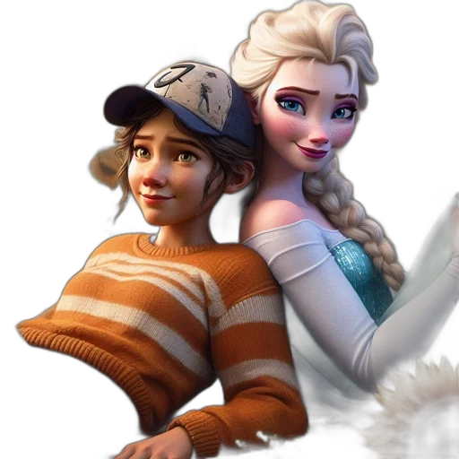 concept art, fantasy art, 3d render, photorealistic, snow, two, animated, characters transparent PNG cut-out