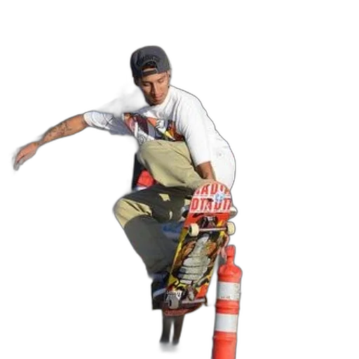 staff, photorealistic, 3d render, concept art, skateboarder, performs, trick, front transparent PNG cut-out