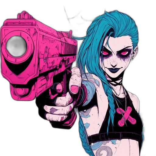 weapon, cyberpunk, comic book art, concept art, cartoon, neon, woman, distinctive transparent PNG cut-out