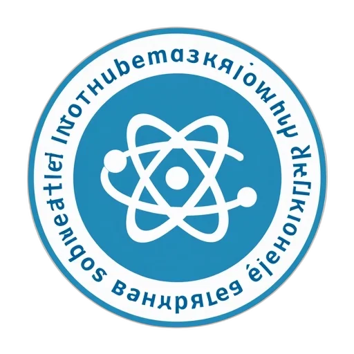 staff, jacket, blue, circular, logo, background, white, atom transparent PNG cut-out
