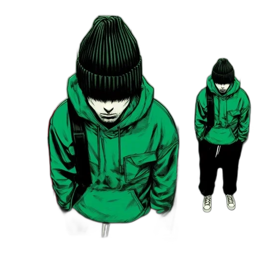 jacket, hat, concept art, 3d render, photorealistic, comic book art, green, neon transparent PNG cut-out