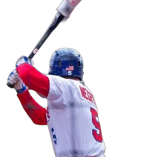 staff, weapon, sword, baseball, player, red, white, uniform transparent PNG cut-out