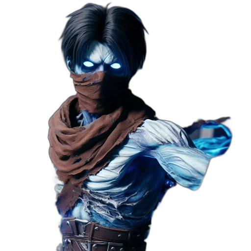 mask, staff, face, jacket, concept art, comic book art, 3d render, fantasy art transparent PNG cut-out