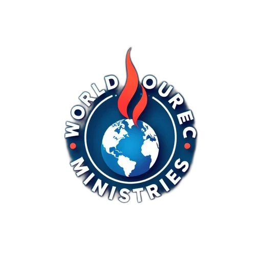 logo, world, outreach, ministries, displayed, blue, background, features transparent PNG cut-out