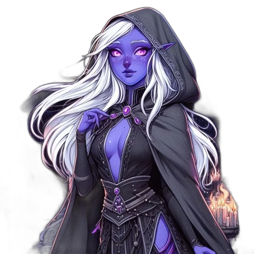 fantasy art, concept art, comic book art, pixel art, blue, dark, elfin, woman transparent PNG cut-out