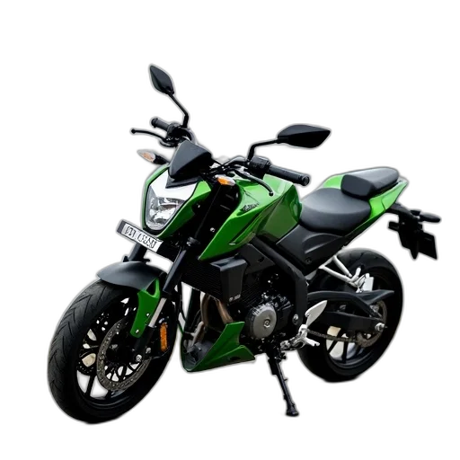 3d render, photorealistic, concept art, green, black, motorcycle, parked, concrete transparent PNG cut-out