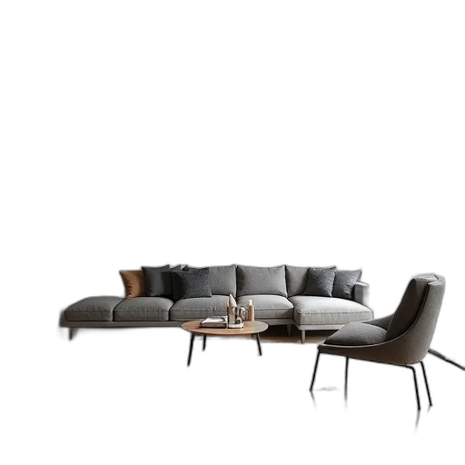 furniture, 3d render, photorealistic, concept art, earth tones, dark, monochrome, modern transparent PNG cut-out