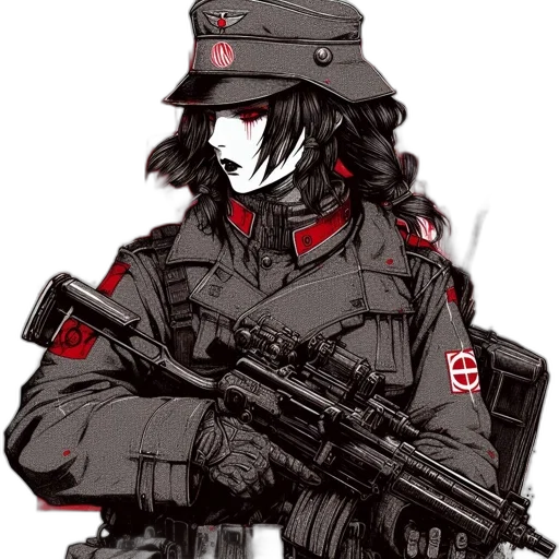 weapon, hat, jacket, staff, concept art, anime, cyberpunk, pixel art transparent PNG cut-out