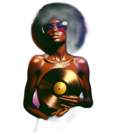 jewelry, concept art, 3d render, golden, afro-haired, woman, sunglasses, holds transparent PNG cut-out