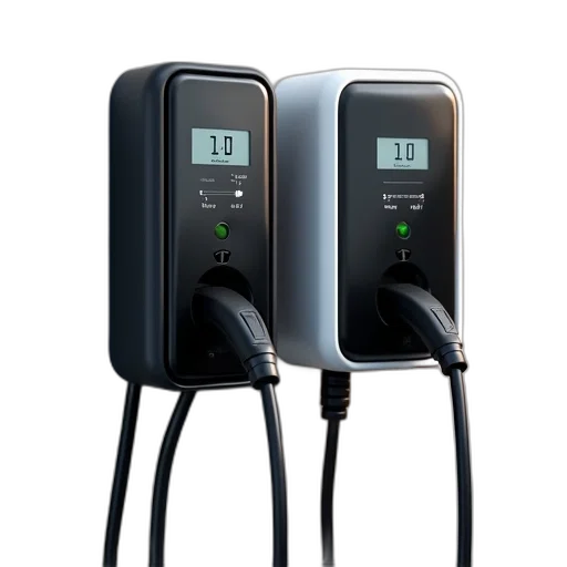 modern, electric, vehicle, charging, station, sleek, black, white transparent PNG cut-out