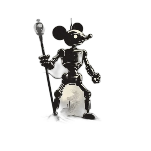 robot, staff, weapon, 3d render, concept art, fantasy art, anthropomorphic, mickey transparent PNG cut-out