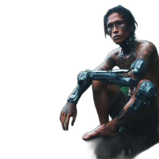 robot, cyberpunk, concept art, comic book art, photorealistic, amidst, heavy, downpour transparent PNG cut-out