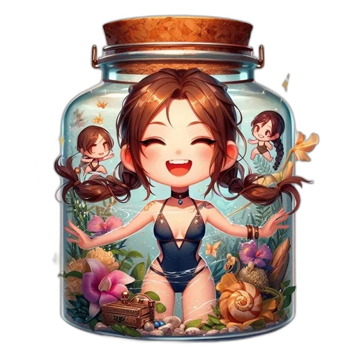 bottle, dress, fantasy art, concept art, pixel art, cartoon, underwater, forest transparent PNG cut-out