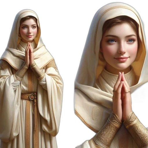 3d render, photorealistic, concept art, woman, dressed, white, robe, golden transparent PNG cut-out