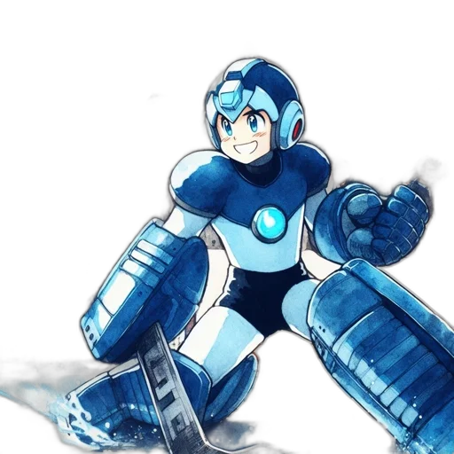 robot, weapon, concept art, comic book art, 3d render, watercolor, blue, animated transparent PNG cut-out
