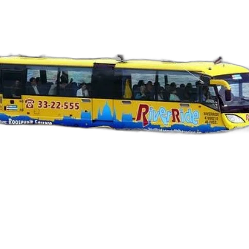staff, 3d render, concept art, yellow, blue, riverride, bus, passengers transparent PNG cut-out