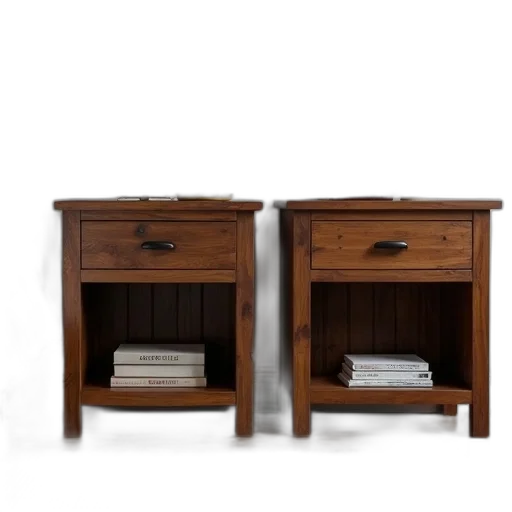 furniture, 3d render, photorealistic, earth tones, pair, rustic, wooden, nightstands transparent PNG cut-out
