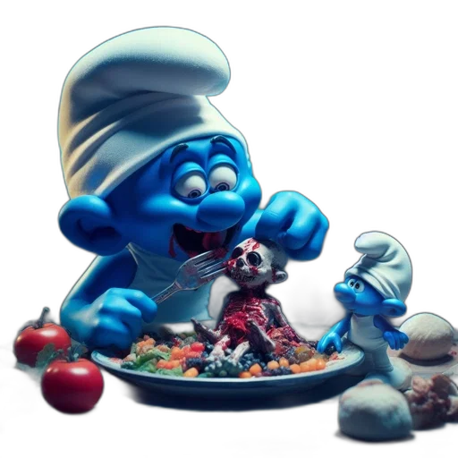 food, concept art, 3d render, underwater, blue, three, animated, smurf transparent PNG cut-out