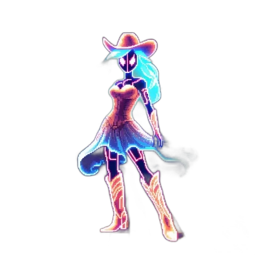 robot, hat, dress, staff, concept art, pixel art, vaporwave, watercolor transparent PNG cut-out