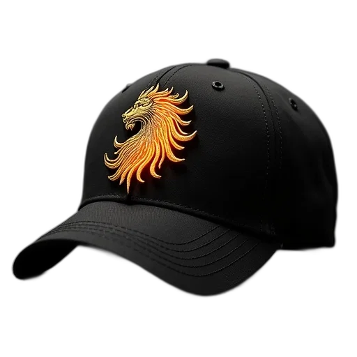 hat, dragon, crown, 3d render, black, baseball, cap, gold transparent PNG cut-out