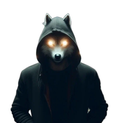 mask, jacket, animal, staff, concept art, 3d render, cyberpunk, pixel art transparent PNG cut-out