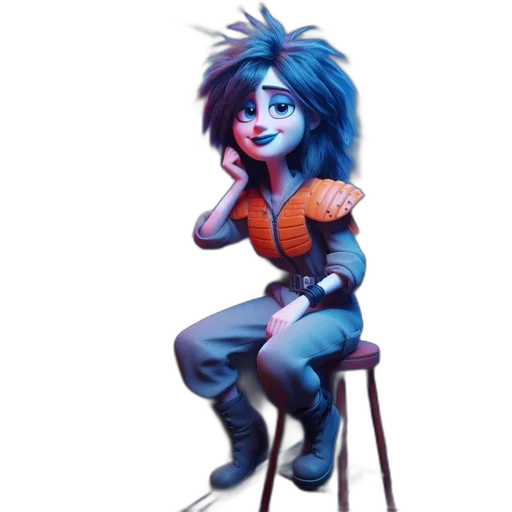 staff, hair, robot, concept art, 3d render, cartoon, fantasy art, blue transparent PNG cut-out