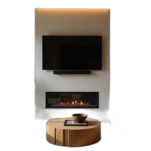 furniture, 3d render, photorealistic, fire, earth tones, modern, living, room transparent PNG cut-out