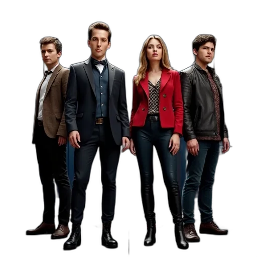 jacket, concept art, second, image, shows, group, four, people transparent PNG cut-out