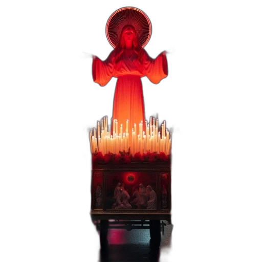 staff, 3d render, fire, nighttime, procession, features, large, illuminated transparent PNG cut-out