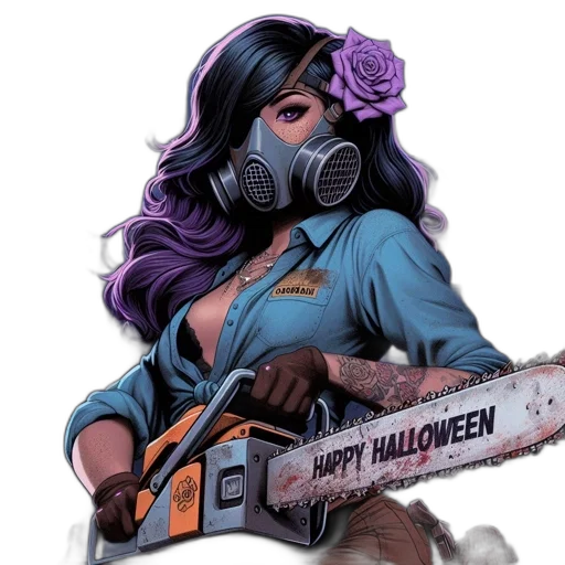 weapon, comic book art, concept art, fantasy art, cartoon, woman, black, purple transparent PNG cut-out