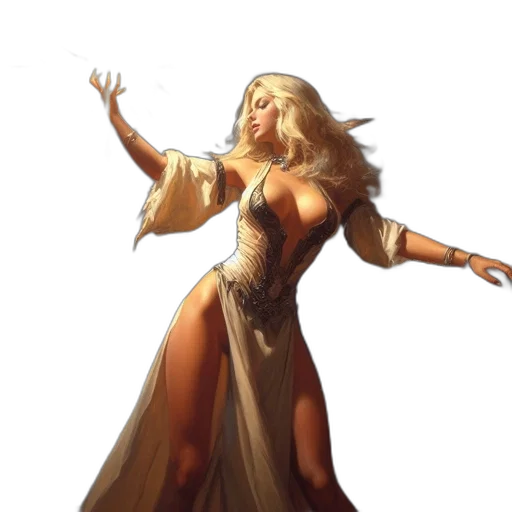 dress, concept art, fantasy art, comic book art, 3d render, golden, earth tones, inside transparent PNG cut-out