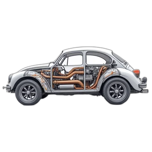 car, 3d render, diagram, shows, exhaust, system, four, cylinder transparent PNG cut-out