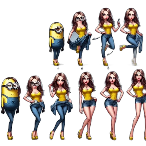 dress, pixel art, concept art, 3d render, cartoon, array, minion, characters transparent PNG cut-out