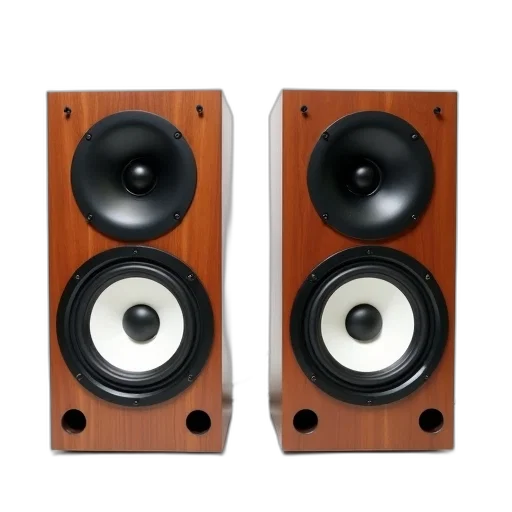 pair, wooden, speakers, black, grills, white, speaker, cones transparent PNG cut-out