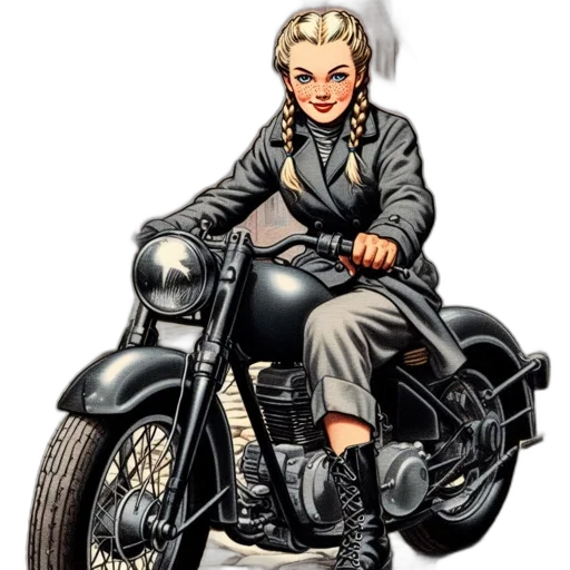 jacket, comic book art, cartoon, concept art, pixel art, young, woman, rides transparent PNG cut-out