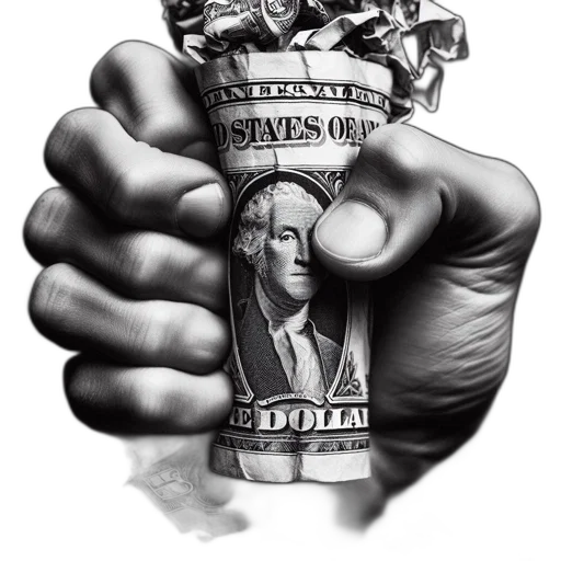 photorealistic, hand, grips, crumpled, one-dollar, bill, george, washington transparent PNG cut-out