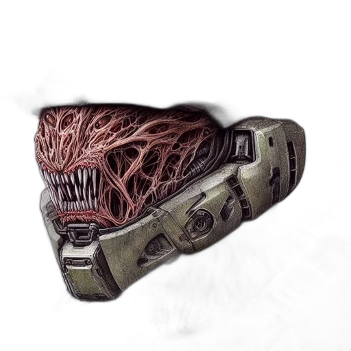 mask, creature, robot, weapon, concept art, 3d render, cyberpunk, fantasy art transparent PNG cut-out