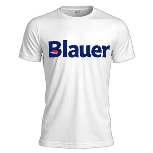 white, t-shirt, word, blauer, blue, capital, letters, front transparent PNG cut-out