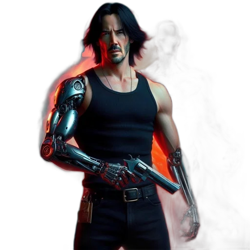 weapon, robot, concept art, cyberpunk, comic book art, pixel art, character, 2077 transparent PNG cut-out