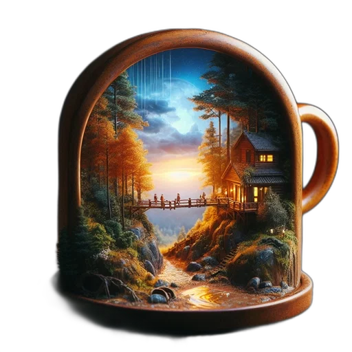 photorealistic, fantasy art, oil painting, concept art, forest, sunset, fog, night transparent PNG cut-out