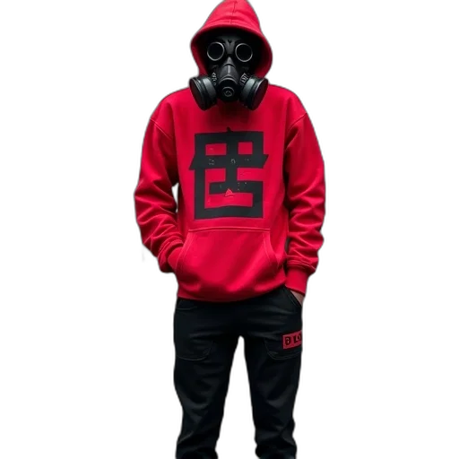 jacket, mask, concept art, 3d render, cyberpunk, red, dark, person transparent PNG cut-out