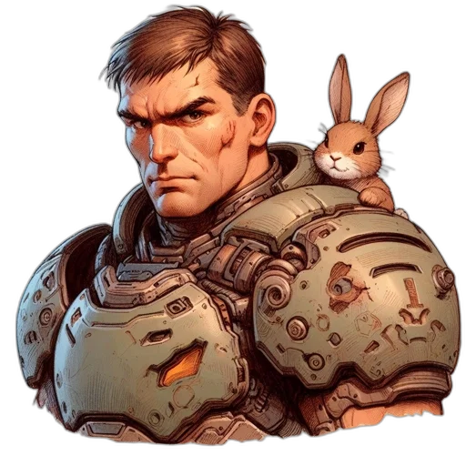 face, animal, weapon, concept art, fantasy art, cyberpunk, comic book art, earth tones transparent PNG cut-out