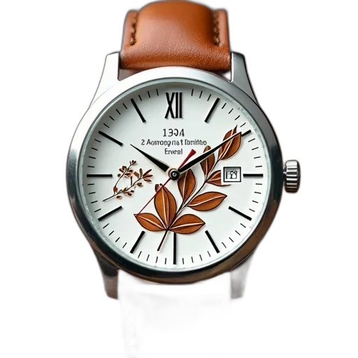 jewelry, photorealistic, brown, leather, watch, silver, metal, band transparent PNG cut-out