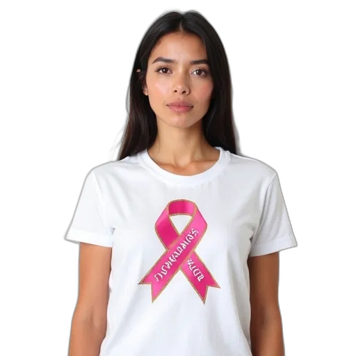 jewelry, woman, wearing, white, t-shirt, pink, ribbon, design transparent PNG cut-out