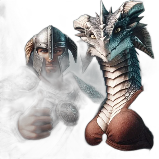 dragon, mask, creature, sword, fantasy art, concept art, 3d render, photorealistic transparent PNG cut-out
