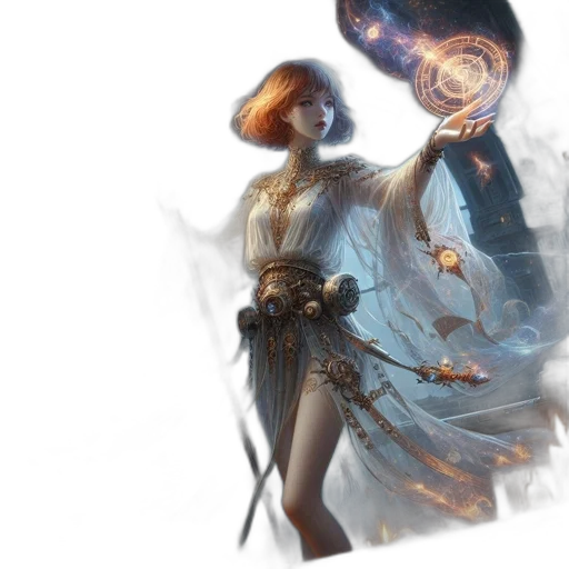 staff, hat, sword, dress, concept art, fantasy art, cyberpunk, photorealistic transparent PNG cut-out